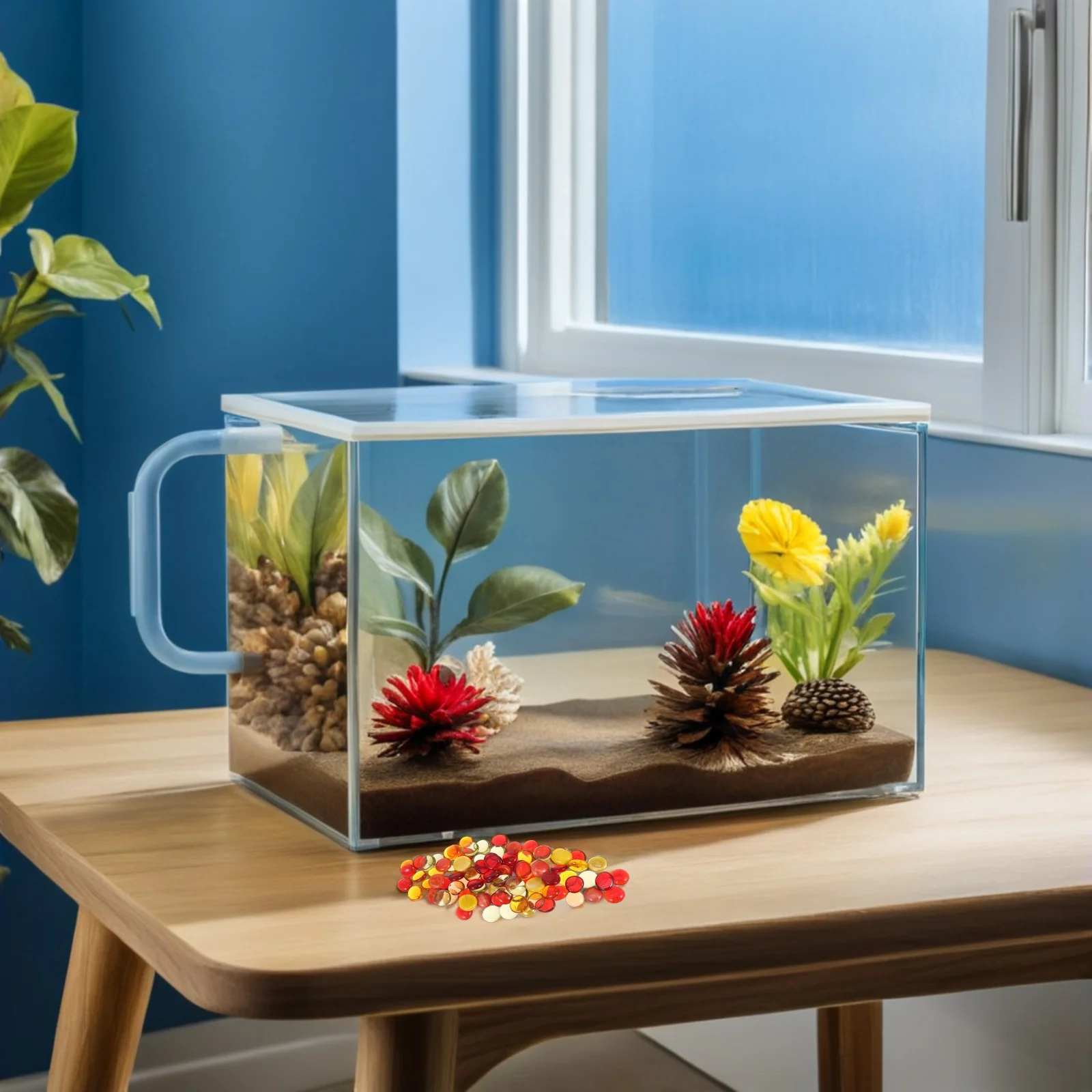 1 مجموعة 1 مجموعة الزخرفية الزجاج الحصى الرخام المسطح لزهرية حشو وعاء السمك حوض السمك المناظر الطبيعية الحرفية تررم الأحجار ديكور المنزل #1