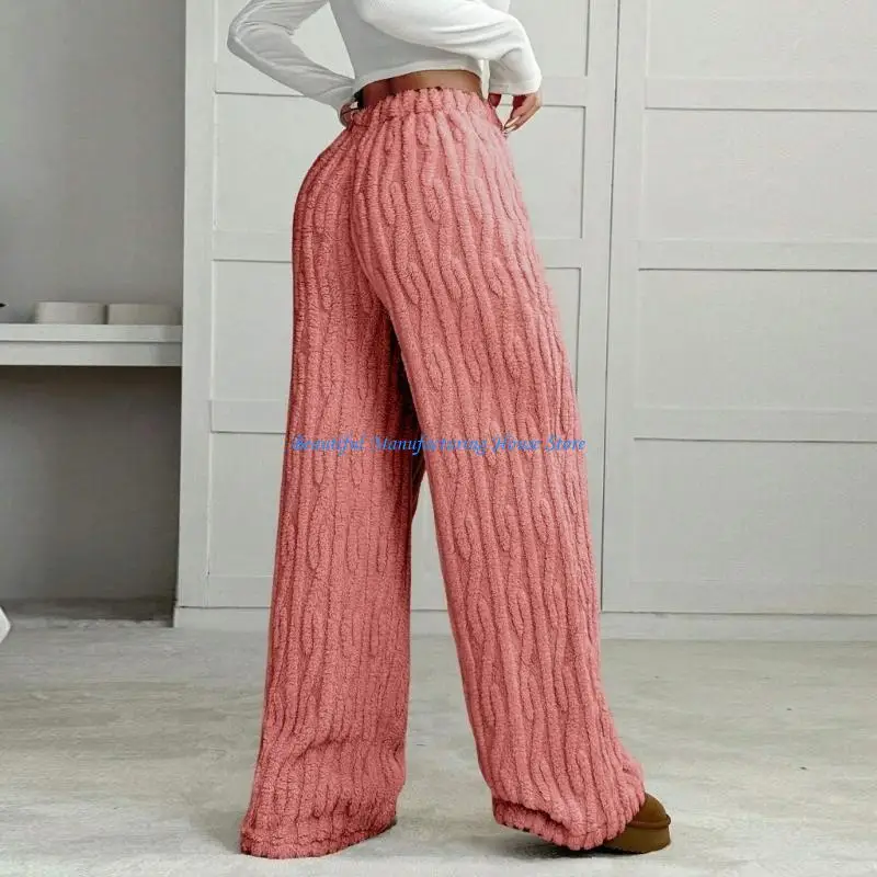 E56A Quần pyjama nữ vải nỉ nhung, quần dây rút thoải mái có túi, quần mùa đông ấm áp