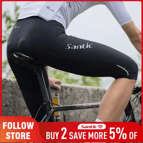 Santic 남성용 사이클링 반바지 여름 통기성 6시간 충격 방지 4D 패딩 3/4 짧은 바지 프로 반사 MTB/도로 라이딩 바지