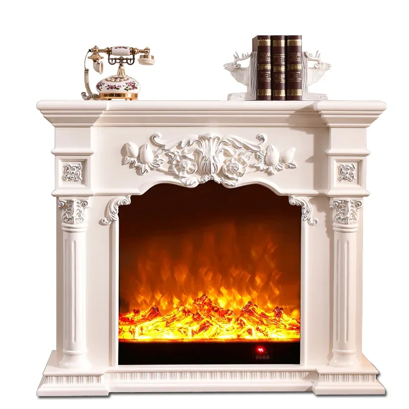 Fireplace, solid wood mantel, electronic hearth decorative cabinet, carved Roman column 1/1.2/1.5m