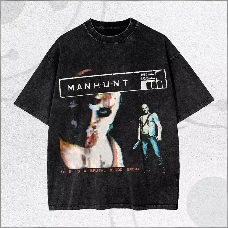 Manhunt  Games James Earl Cash Vintage Graphic Washed T-Shirt Cotton Men Women Streetwear Tee