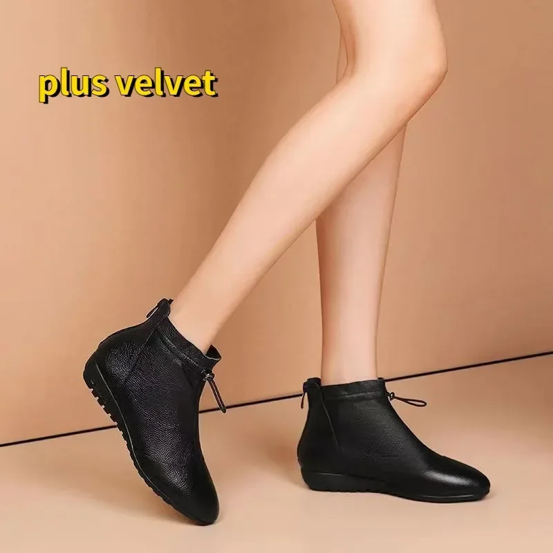 Women Sonw Boots Elastic Band Modern Boots Yellow Wedge Heels Winter Warm Velvet Shoes Leather Botas Mujer Mom Ankle Boots