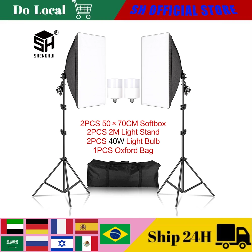 

Photography 50x70CM Softbox Lighting Kits Professional Light System With E27 Photographic Bulbs Photo Studio Equipment