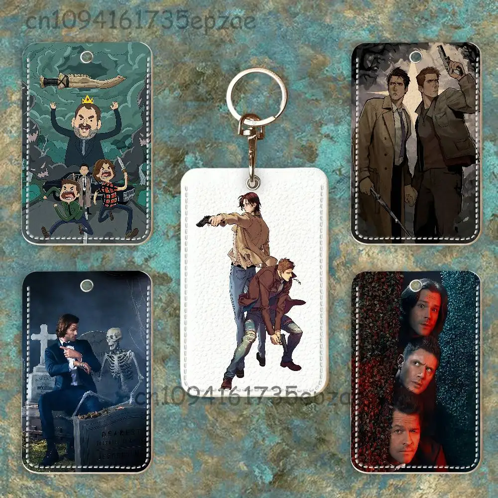 حافظة بطاقات الوصول المخصصة من Sam and D-Dean W-Winchester حافظة بطاقات جلدية سلسلة مفاتيح حلقة رئيسية حافظة بطاقات النقل هدايا