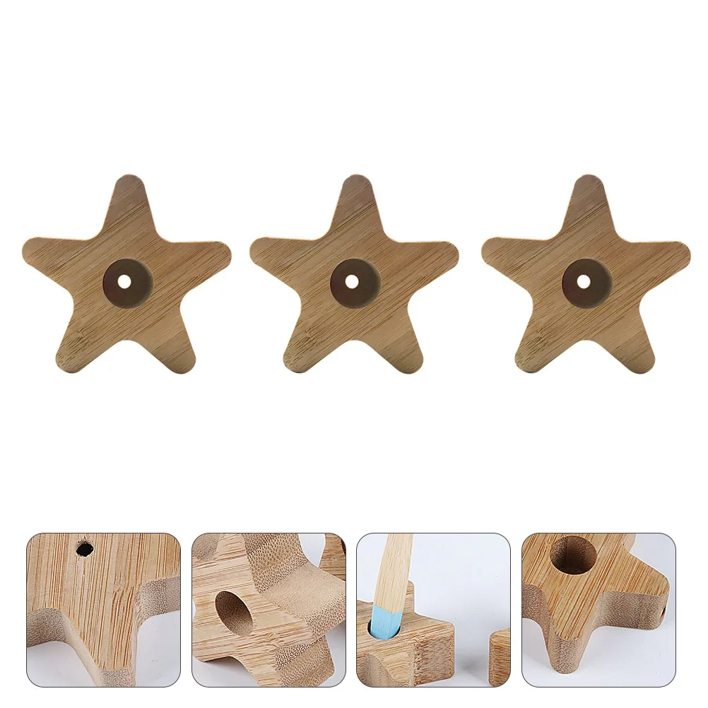

3Pcs Toothbrush Holder Bathroom Organizer Wooden Pentagram Rack Small Space Toothbrush Storage Versatile Storage Holders