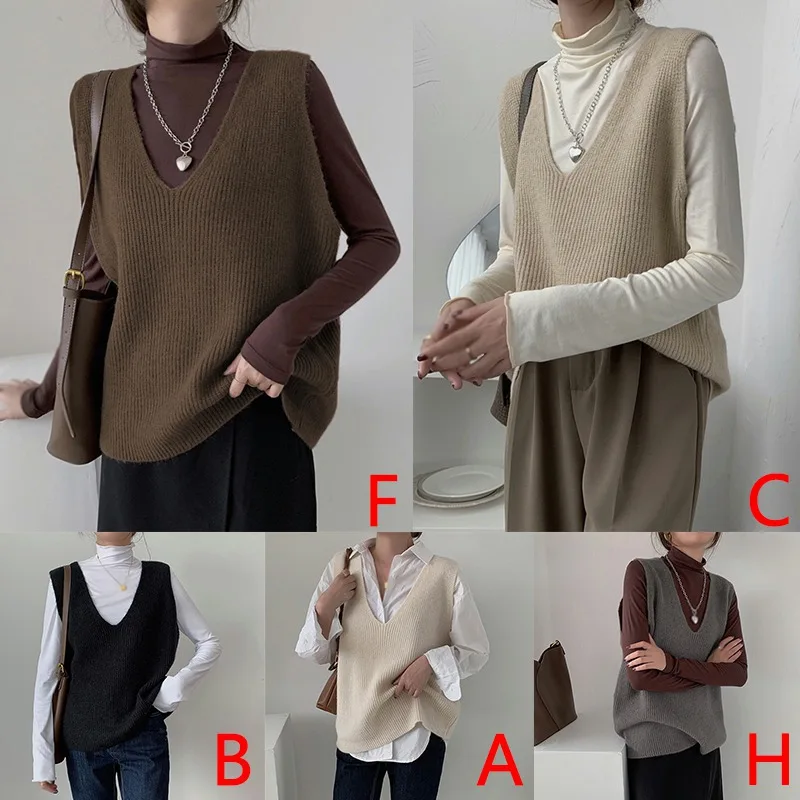 Knitted Loose Waistcoat Women Plus Size Outer Wear V-neck Sweater Elastic Loose Fit Vest Spring Camisoles Leisure Versatile