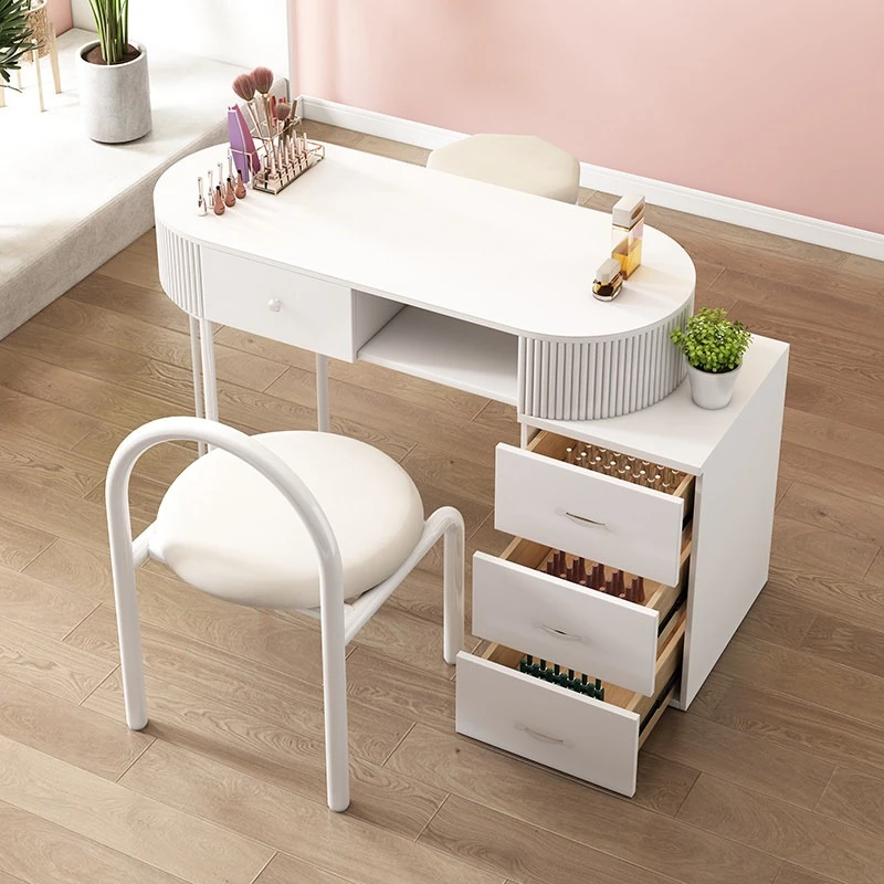 

Multifunctional art manicure table Simple White Home light luxury nail table cream style mesa para manicurista salon furniture