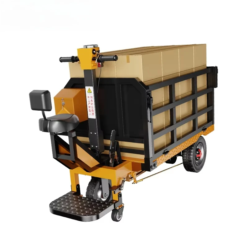 Heavy Duty Electric Flatbed Cart 1000kg Load Capacity with Removable Guardrails for Construction Warehouse