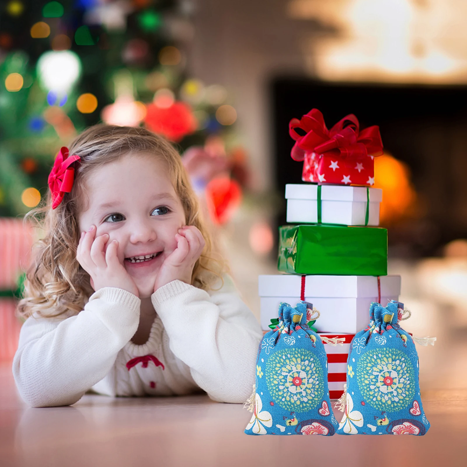 

12pcs Christmas Gift Bags Reusable Cloth Drawstring Storage C y Snack Jewelry Travel Party Supplies Lightweight Durable
