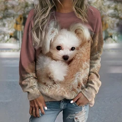 Sweat à capuche imprimé chien 3D pour femme, sweat à capuche ras du cou pour femme, sweats animaux Kawaii, survêtement pour fille, mode