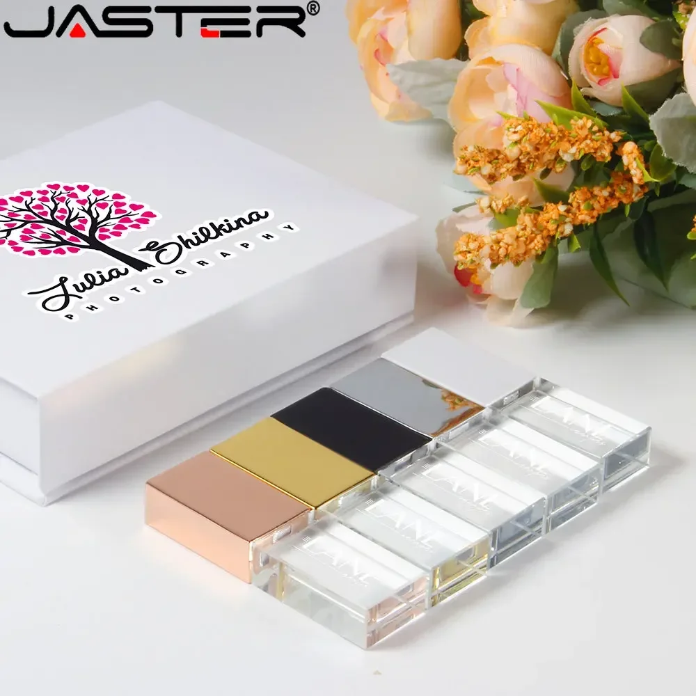 Crystal USB Flash Drive 128GB Free LOGO USB 2.0 Memory Stick 64GB Pen Drives with Box 32GB Wedding Gift Pendrive 16GB U disk 8GB