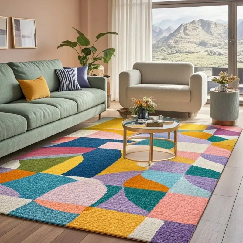 Teppich mit hellen und niedlichen Mustern, rutschfest und maschinenwaschbar, Wohnzimmer-Bodenmatte, Arbeits- und Schlafzimmerteppiche, leicht zu reinigender Teppich