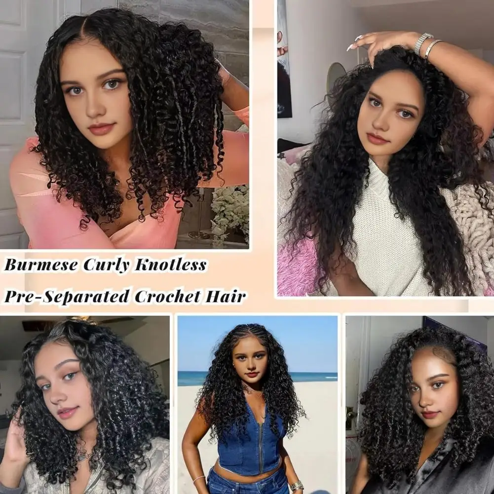 Afro Curly Hair Extensions Afro Kinky Synthetic Hair Bundles Pre-separated Burmese Curly Extensions Fluffy Crochet for Black