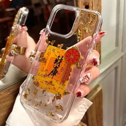 New Year's Gold Foil Coin Transparent Phone Case for iPhone 16 Pro Max 16 Plus 15 14 13 12 11 Soft Anti Fall Couple Back Cover