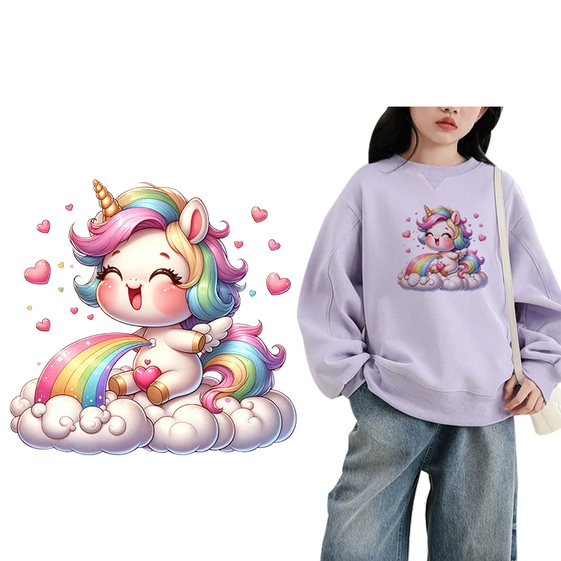 Cute Rainbow Little Mallory On Transfer Patches Thermal Sticker Animal Applique Heat transfer Vinyl Patches For Clothes Kids