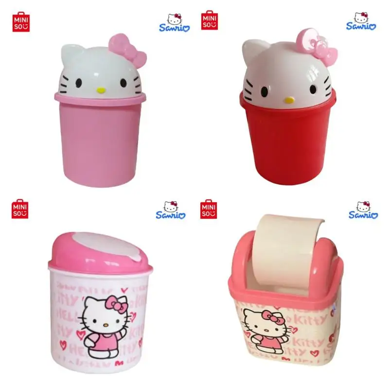 New Anime Sanrio Hello Kitty Cartoon Desktop Garbage Bin Mini Office Living Room Home Storage Bin Girl Heart Desktop Decoration