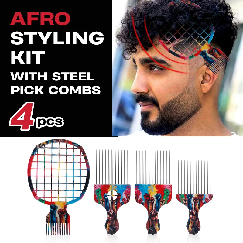 1/2PCS Schwarz Männer Lockiges Haar Mesh Kamm Edelstahl Pin Pick Afro Haar Kamm Salon Net Kamm friseur Styling Werkzeuge Kamm Set