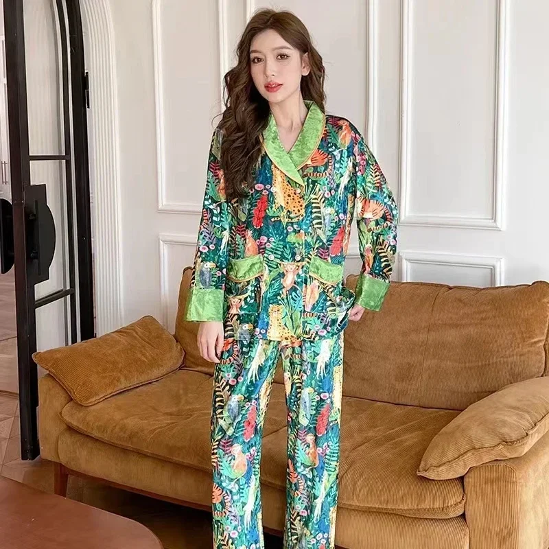 Sleepwear Women Spring Autumn Long Sleeve High Quality Pajamas Sets Long Sleeve Vintage Women Clothing Korean Chic Homewear Set