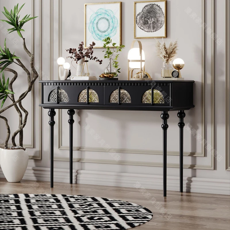 Retro with Light Corridor Aisle Long Living Room Entrance Front Door Solid Wood Console Tables