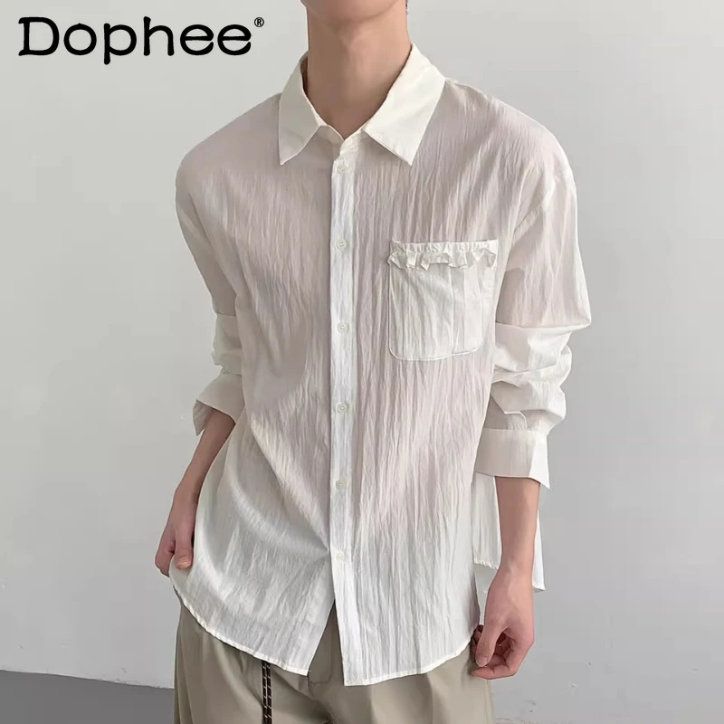 

Chic Solid Color Long-sleeve Shirts Men's 2026 Spring High-end Trendy Single-breasted Shirts Male Simple Breathable Comfort Tops