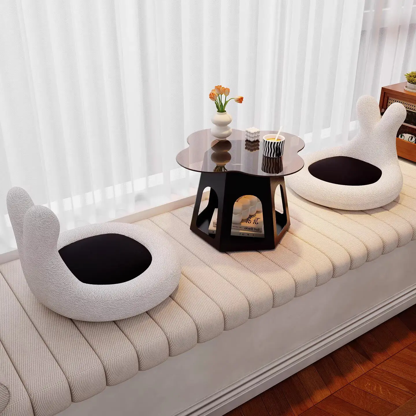 DSA simple bay window coffee table curved glass desktop storage small apartment living room side table