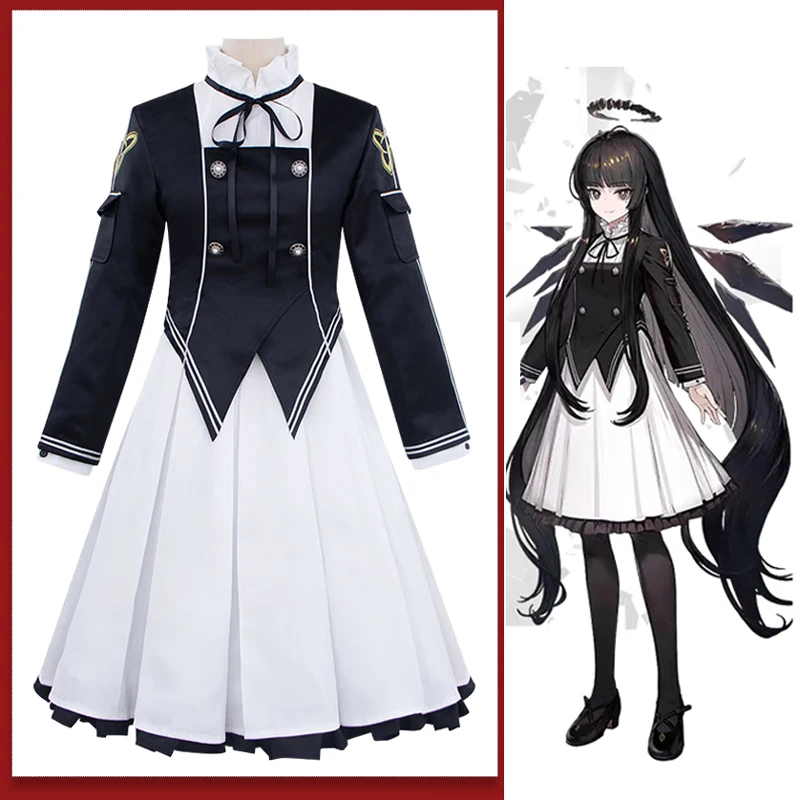 

Game Arknights Arturia Giallo Cosplay Virtuosa elegant black coat white dress women Outfit Costume A