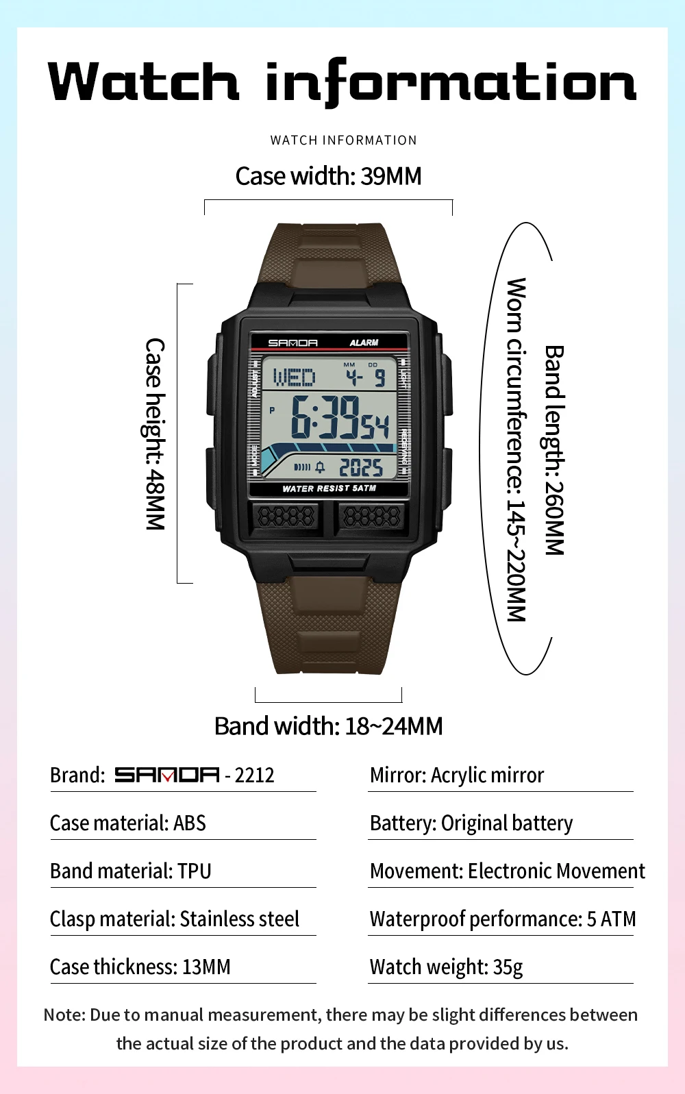 SANDA 2212 الشباب الرياضة ساعة إلكترونية 5ATM مقاوم للماء ضوء الليل العد التنازلي ساعة توقيت ساعة تنبيه ثلاثية الأبعاد مجسمة