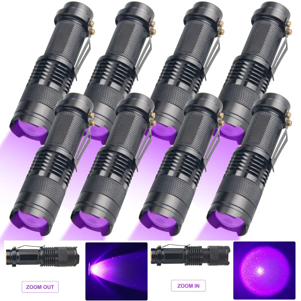 VASTFIRE multi piece 395/365nm UV lamp waterproof variable zoom purple flashlight for exploration and pet urine, money, nails