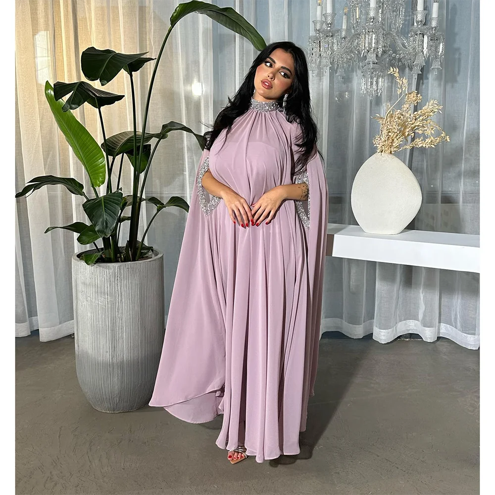 Robe de bal de luxe en cristal, col haut, demi-manches, ligne A, longueur cheville, robes de soirée formelles personnalisées