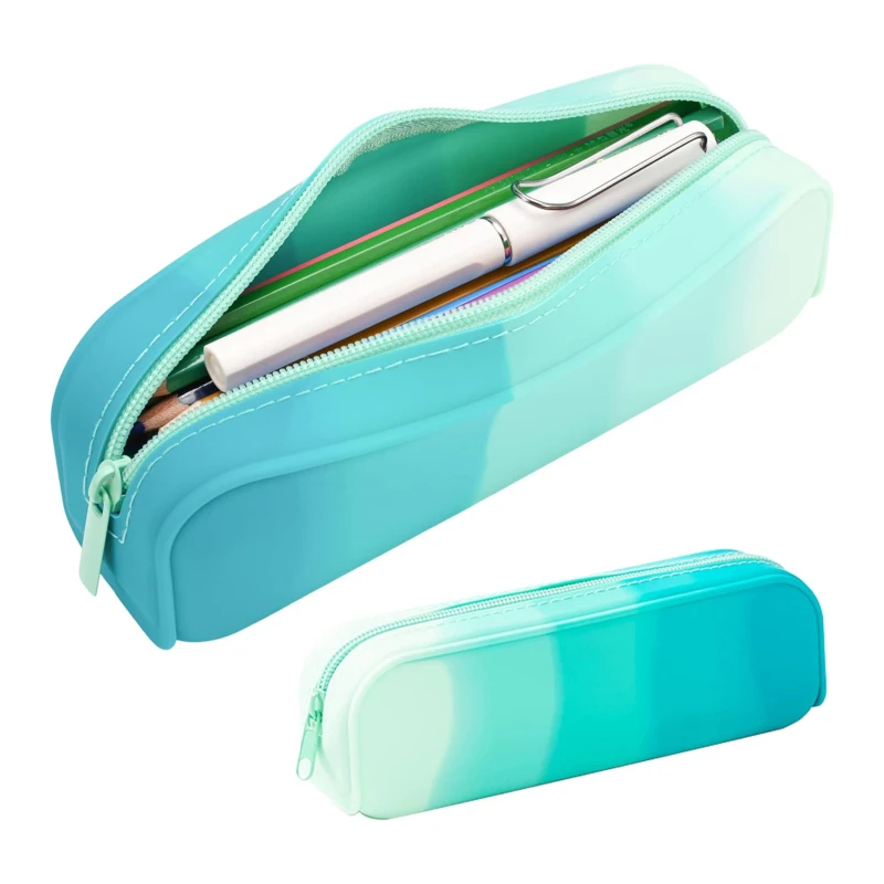 Soft Silicone Pencil Case Creative Gradient Color Pen Bag Waterproof Large Storage Bag for School  Supplies Random zipper color