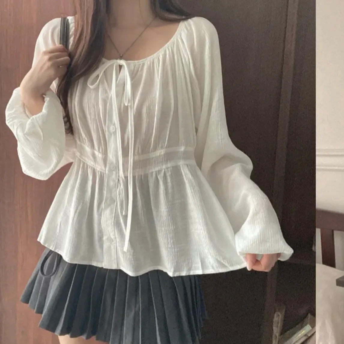 

Женский весенне-осенний свободный топ Sweet Tie Dye Long Sve ort Pure Color, шифоновый топ, модный универсальный корейский сле