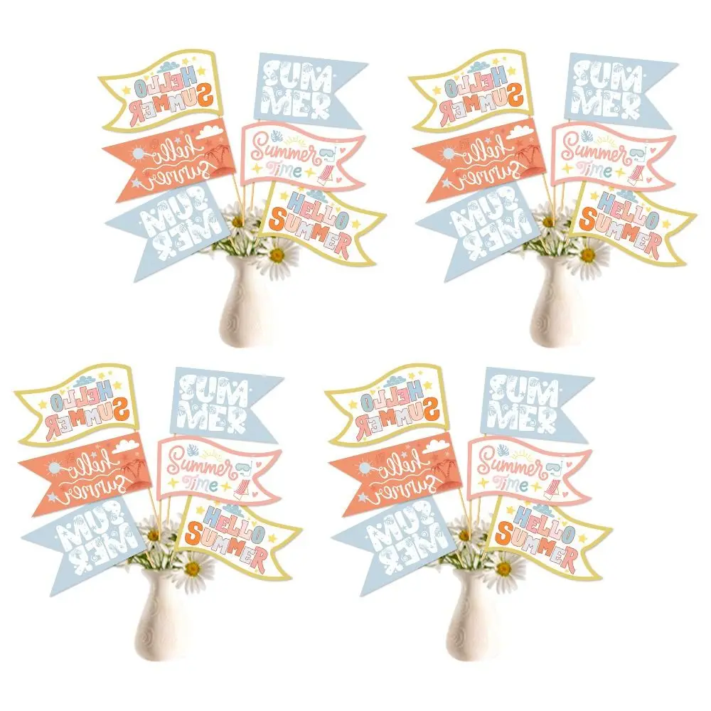 12 Uds. De banderas temáticas divertidas para celebrar el verano, adorno de papel, bandera Triangular para Festival, bricolaje, florero, complemento, suministros para fiesta de boda