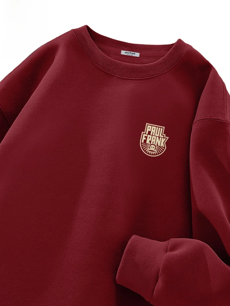 

Monkey Hoodie Wine Red Lamb Velvet round Ne Men's Winter Sweatirt Casual Faion Urban Sle Printed Cotton Po...