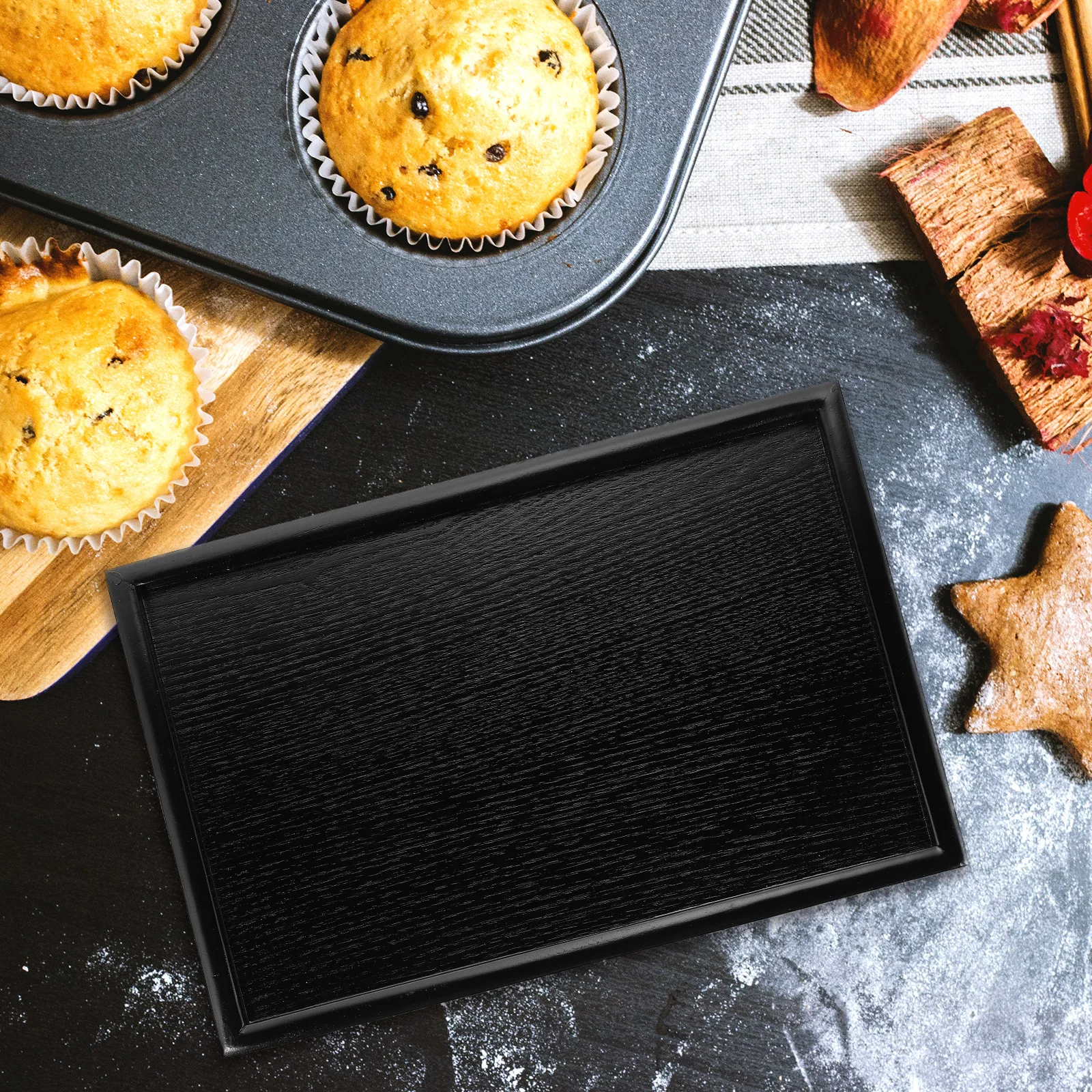 

Wooden Serving Tray Natural Finish Multi-Functional Food Storage Plate for Cake Bread Snacks Fruits Dessert Kitchen Tableware