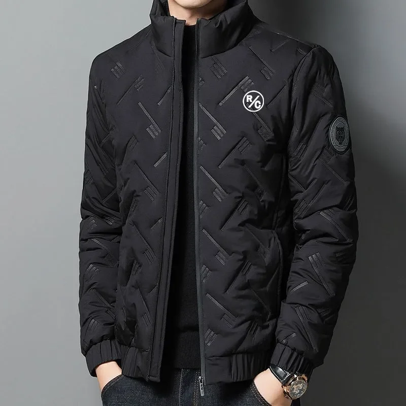 2023 Winter Men's Golf Wear Warm Jacket Cold Coat Printed Down Cotton Filled Golf Brand Hooded Neck Zipper Fashion Coat Clothing