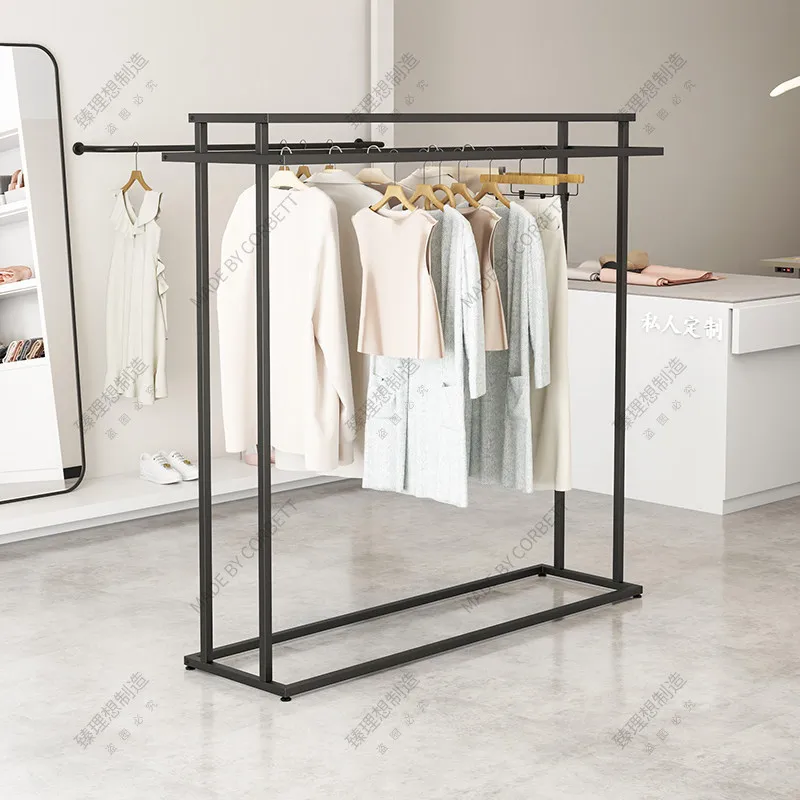 clothing store display rack, island window display shelf, women's clothing store, simple double row bar hanging clothes rack