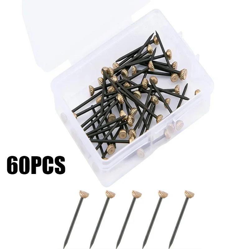 60PCS Boxs Gold Cap Black Steel Nails Set Round Head Screws for Photo Frame Picture Hanging Nail Household Screws for Wood Wall