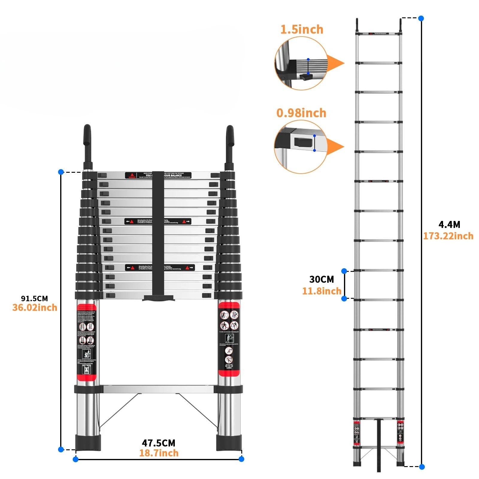 

Telescopic Ladder Stainless Steel,load 150kg, Convenient Extendable ,For Pulling Walls, Changing Light Bulbs,Repairing Roofs,RV