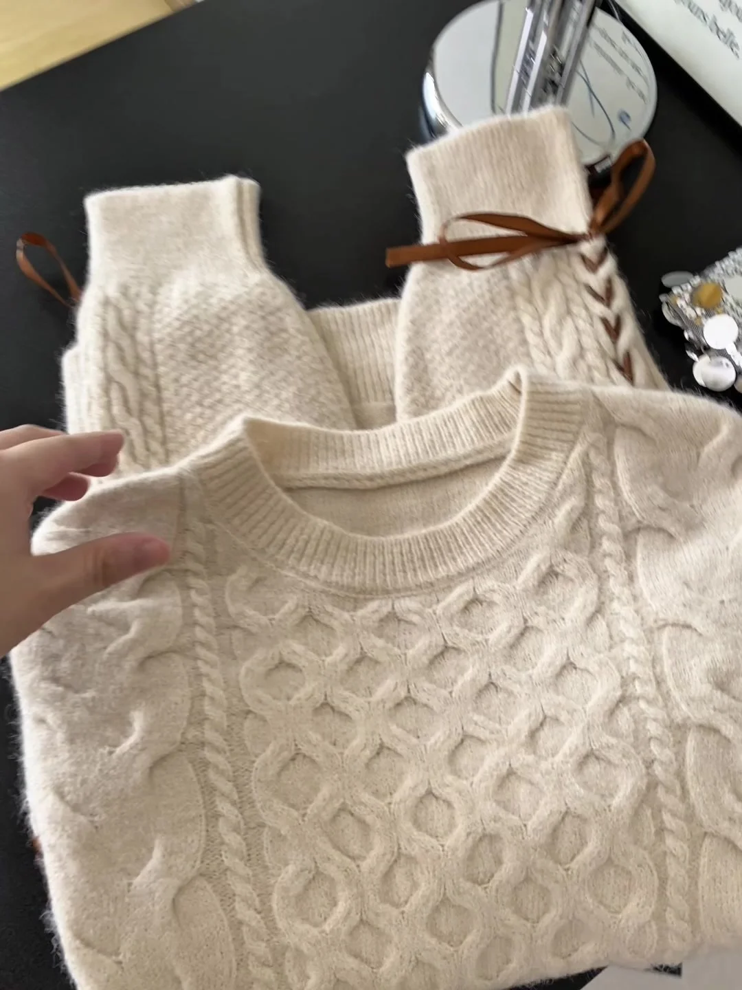 

Женский вязаный свитер Long Sve Soft Knot Design Осень-зима Удобный повседневный однотонный свитер