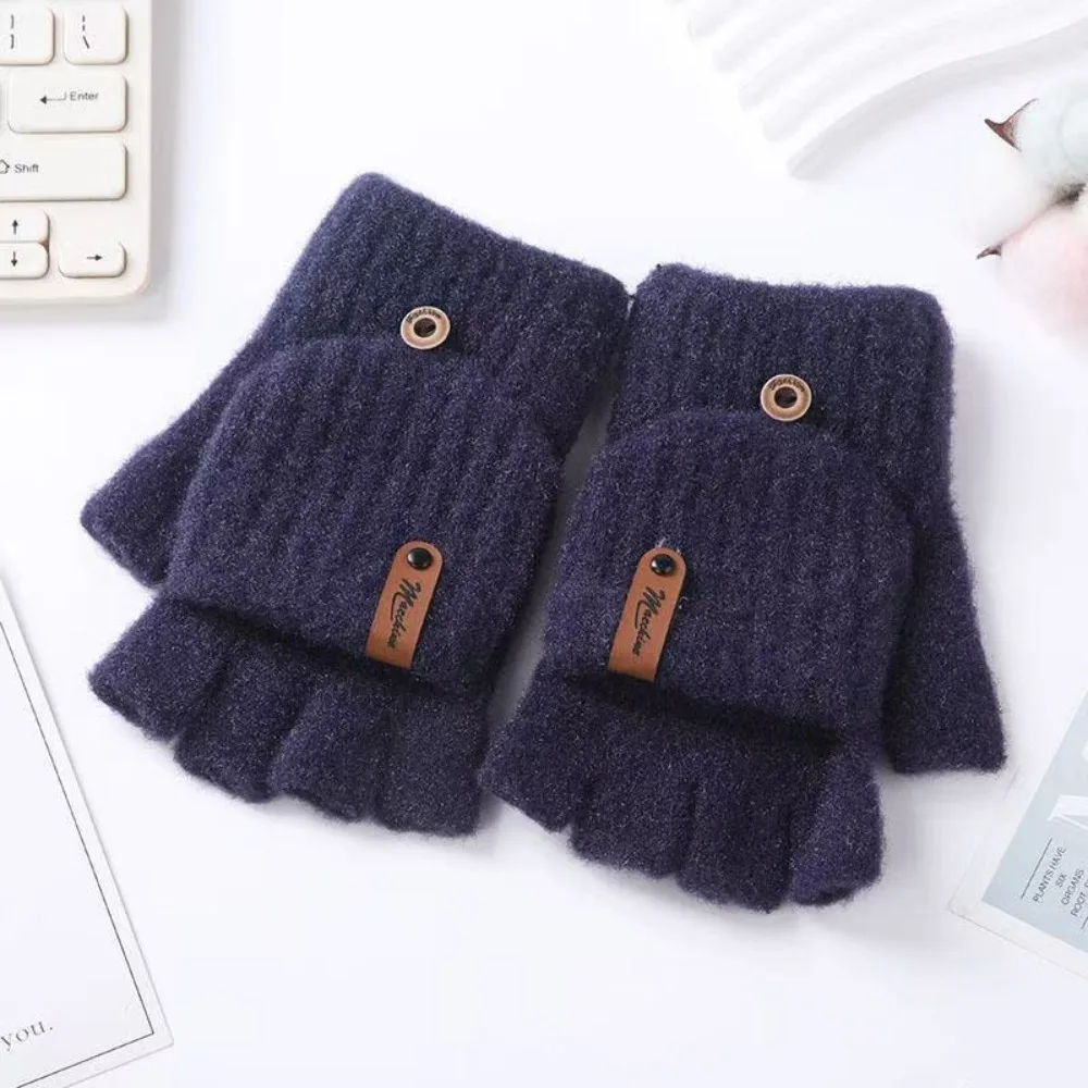 New Thickened Knitted Gloves Keep Warm Open Flip Cold-proof Gloves Touch Screen Windproof Winter Mittens Women Men