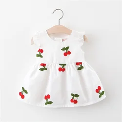 Girls' Dress Summer Children's Wear New Embroidered Cherry Round Neck Korean Edition Little Flying Sleeve Children's Dress