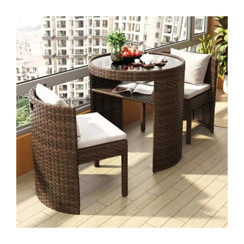 

Idyllic Style Outdoor Rattan Space Saving Dining Table and Chairs Balcony Coffee Table and Chair, Garden Furniture Sets