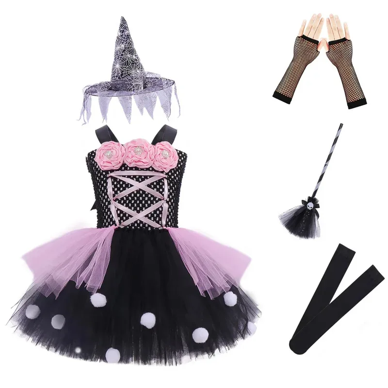 Magic Wizard cosplay costume Halloween party party witch tutu dress fluffy dress carnival children's birthday dress spider mesh