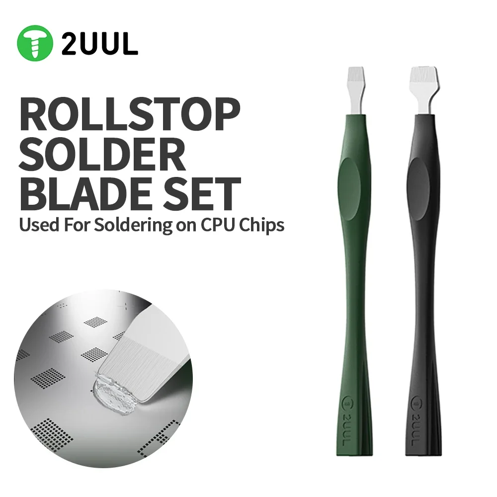 2UUL DA19 Anti-Roll Solder Scraper Set 9mm & 15mm Blades for Phone PCB Repair, Chip Soldering & Paste Leveling Tool