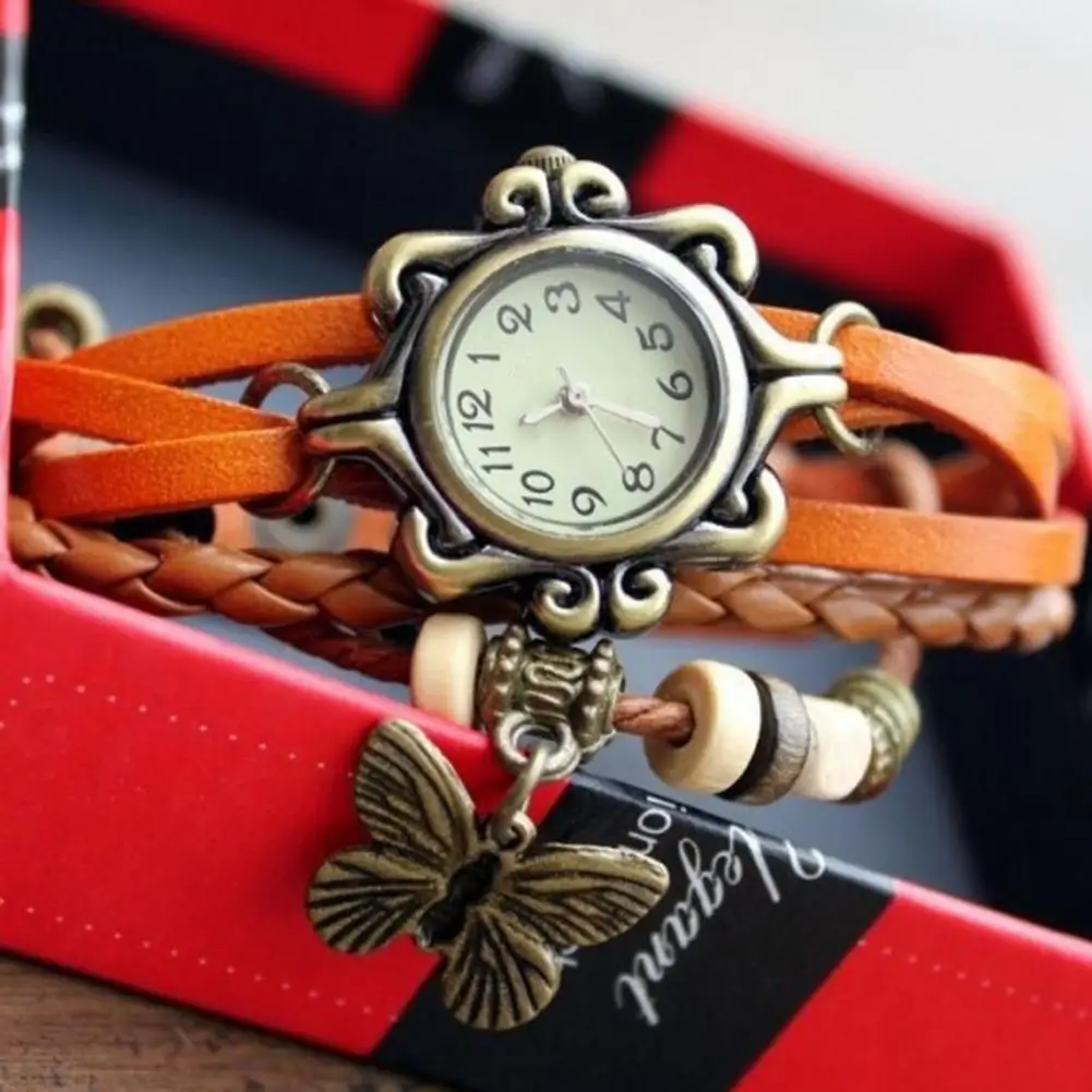 Fashion Multicolor High Quality Women Genuine Leather Vintage Quartz Dress Watch Bracelet Wristwatches Leaf Gift Watch Women