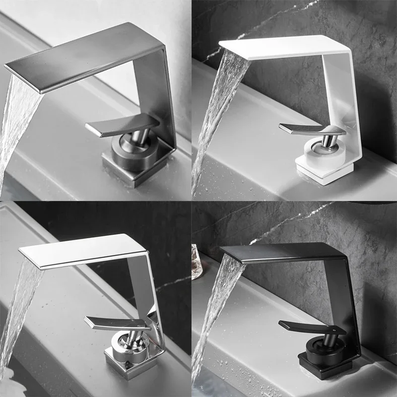 Bathroom Waterfall Basin Sink Faucet Black Faucets Brass Bath Faucet Hot&Cold Water Mixer Vanity Tap Deck Mounted Washbasin Taps