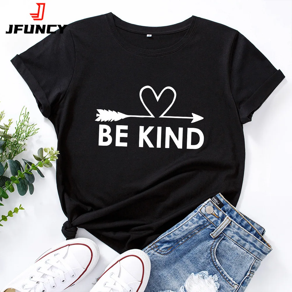 

JFUNCY S-5XL Women T-shirts Female Short Sleeve Tee Tops Letter Print Woman Casual Tshirt 2024 Summer Cotton T Shirt