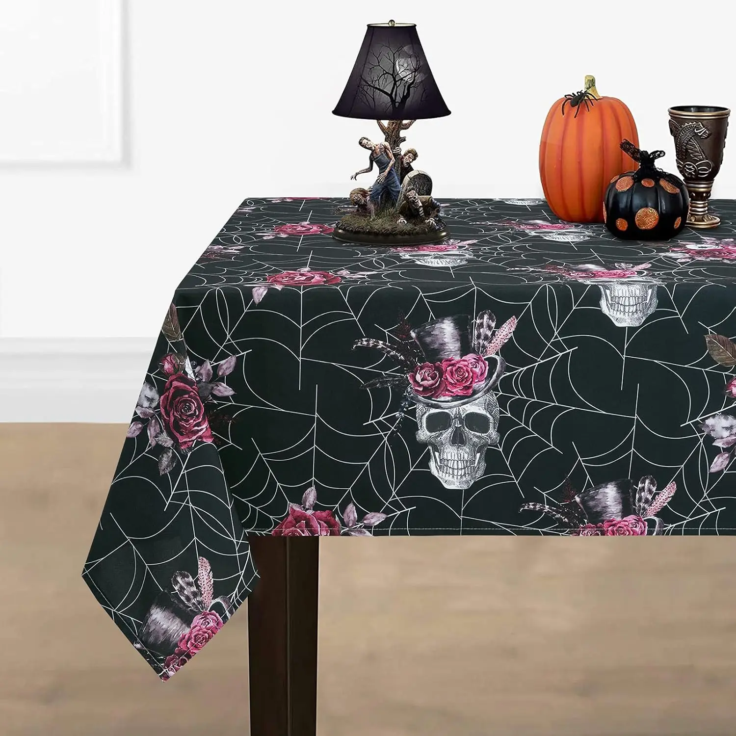 Halloween Spider Web and Skull Scary Theme rectangle Tablecloth Dining Room decor reusable Tablecloth for table Party supplies