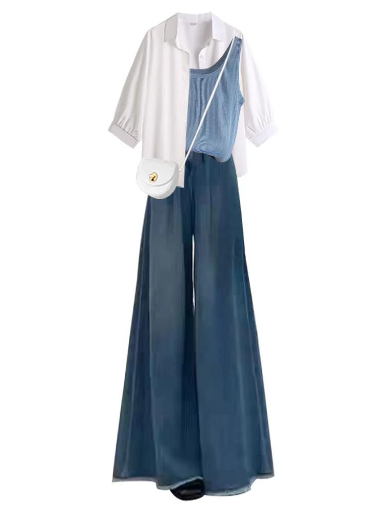 Faionable décontracté Protection solaire irt ort Design coupe ample jean col Sli boutonnant Long Sve ensemble pour femme