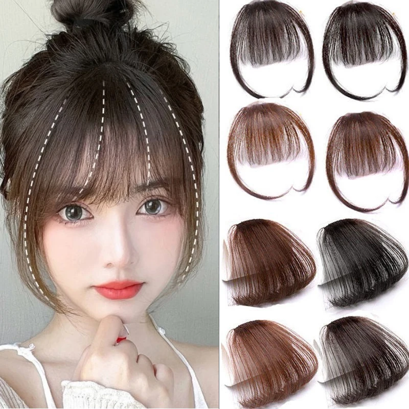 

Sunslymei Fake Synthetic Air Bangs Clip-In Hair Extension Fringe False Blunt Hairpiece for Women Clip In Front Hair Bangs